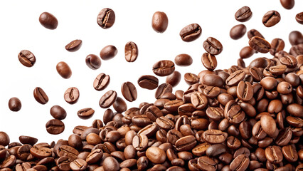 coffee beans on a white background, coffee beans falling down background image