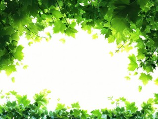 A beautiful and intricate frame made of vibrant green leaves, set against a pristine white background, creating a striking contrast and sense of natural beauty
