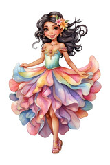 Fototapeta premium Cartoon cute girl in a pink dress and with flowers in her hair