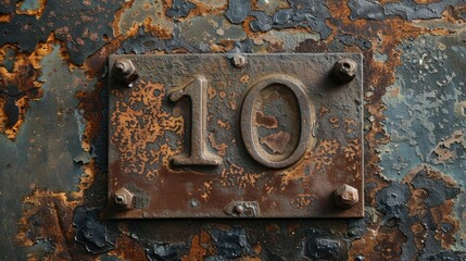 Antique metal plaque with numeral 10
