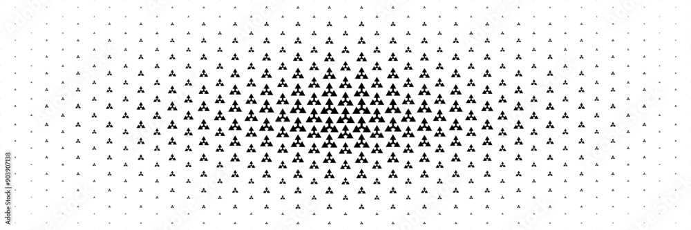 Poster horizontal halftone of black three ways arrow spreading from center for pattern and background.