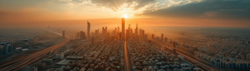 Obraz premium A futuristic cityscape with towering skyscrapers, flying cars, and advanced automation, showcasing the pinnacle of technological innovation and smart city infrastructure