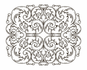 Isolated ornamental design. Ornamental elements for your designs. Black and white colors. Floral carving decoration for postcards, invitations, social media or wedding.