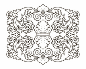 Isolated ornamental design. Ornamental elements for your designs. Black and white colors. Floral carving decoration for postcards, invitations, social media or wedding.