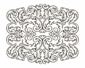 Isolated ornamental design. Ornamental elements for your designs. Black and white colors. Floral carving decoration for postcards, invitations, social media or wedding.