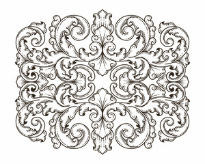 Isolated ornamental design. Ornamental elements for your designs. Black and white colors. Floral carving decoration for postcards, invitations, social media or wedding.