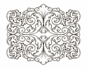Isolated ornamental design. Ornamental elements for your designs. Black and white colors. Floral carving decoration for postcards, invitations, social media or wedding.