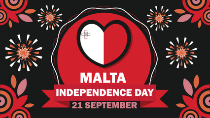 Malta Independence Day  vector banner design with geometric shapes and vibrant colors on a horizontal background. Happy Malta Independence Day modern minimal poster.