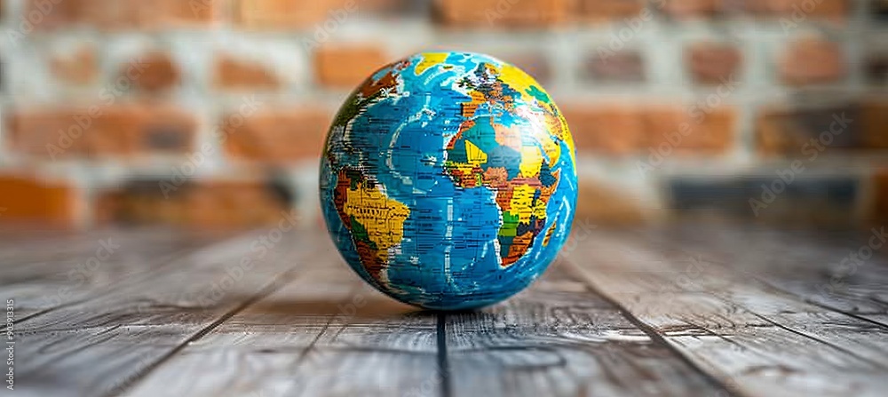 Aufkleber world globe with bokeh city background. generative ai technology.