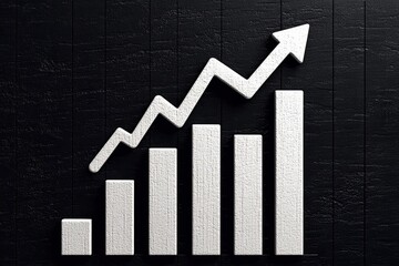 White graph bar chart showing market growth on black background
