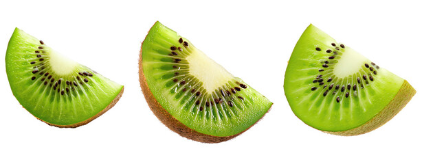 Fototapeta premium set of different kiwi sliced cut Semicircle half transparent background