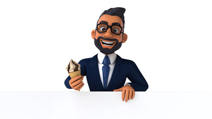 Fun 3D cartoon illustration of an indian businessman with alpha