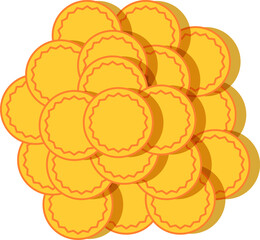 Geometric composition of pile of golden coins with shadows drawing in flat style