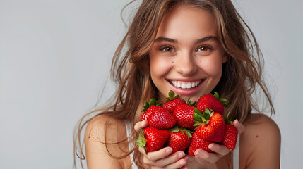 Woman Indulging in Delicious Strawberries for Dessert