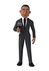 Obraz premium Fun 3D cartoon business man drinking wine with alpha