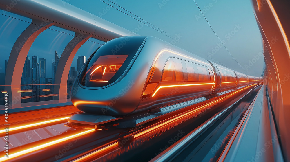 Poster high speed super fast modern bullet train based on hyper loop system