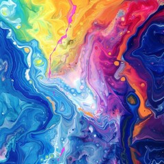 Abstract colorful acrylic painting with vibrant colors and fluid lines.