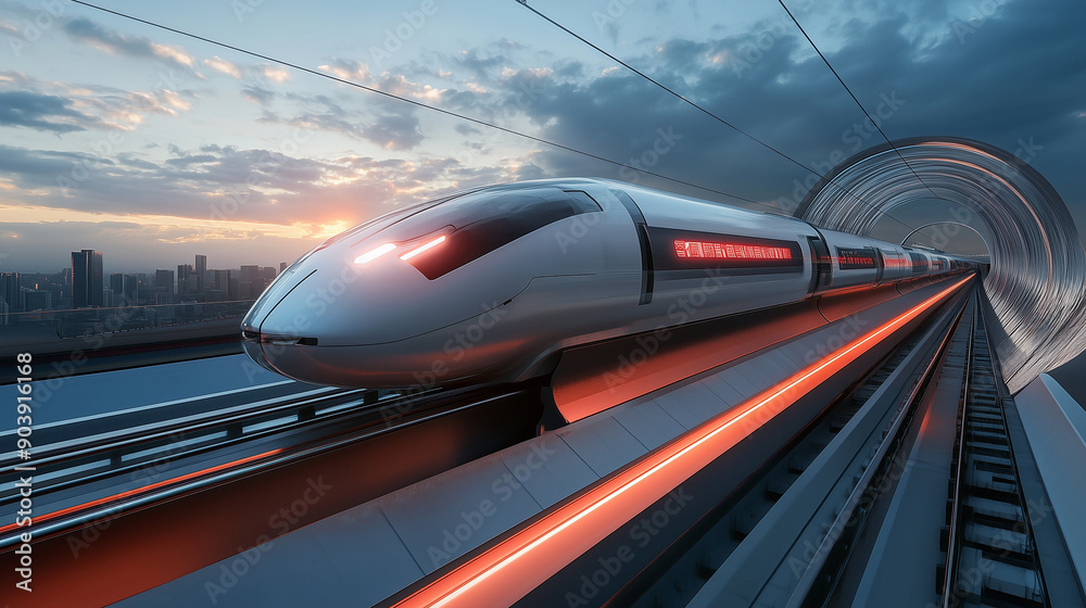 Poster high speed super fast modern bullet train based on hyper loop system