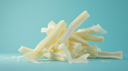 String Cheese Pile on Blue Background