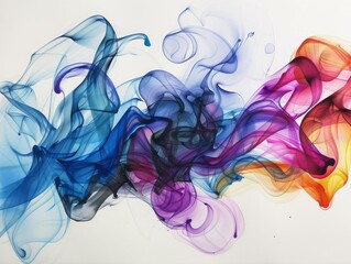 Fototapeta premium Abstract colorful ink swirls on white background.