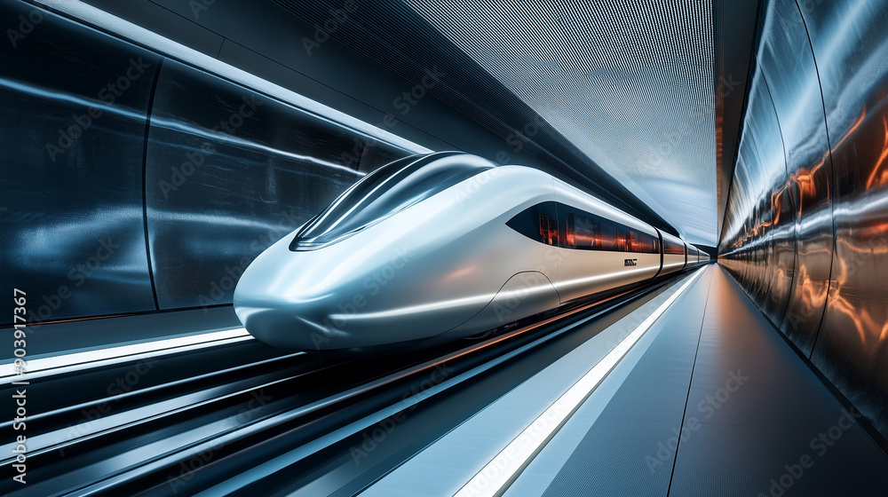 Poster high speed super fast modern bullet train based on hyper loop system