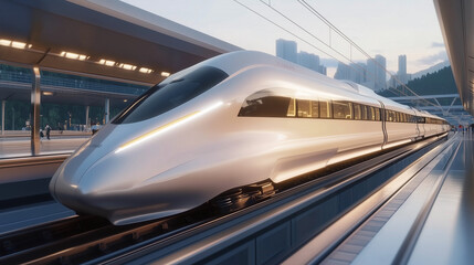 Naklejka premium high speed super fast modern bullet train based on hyper loop system