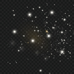 White sparkles and star clusters on a dark, transparent background. Vector
