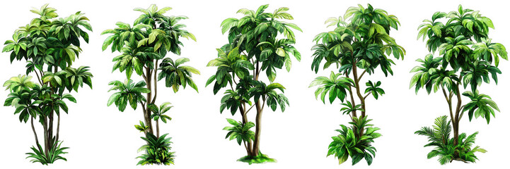 Fototapeta premium 3D Illustrations of Serene Tropical Trees on Transparent Background