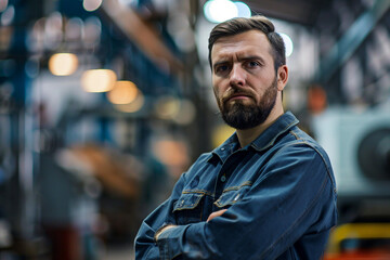 Obraz premium Portrait of a smiling factory worker generative AI