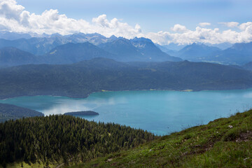 View to Walchensee lake, Bavaria, Germany in summertime