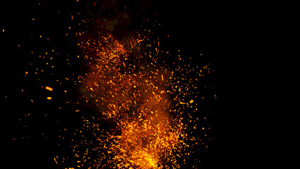 bright sparkling sparks and smoke from the fire
