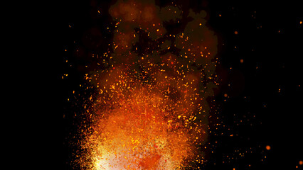 bright sparkling sparks and smoke from the fire
