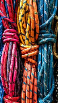 Colorful Modern Climbing Ropes Neatly Coiled