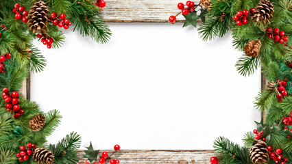 Vintage Holiday Frame with Evergreen Branches