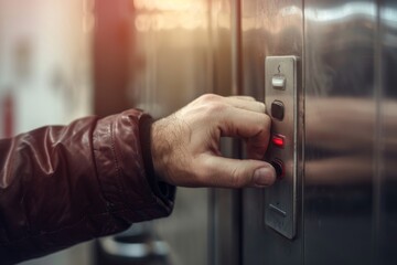 Naklejka premium hand touch electric-switch. Beautiful simple AI generated image in 4K, unique.