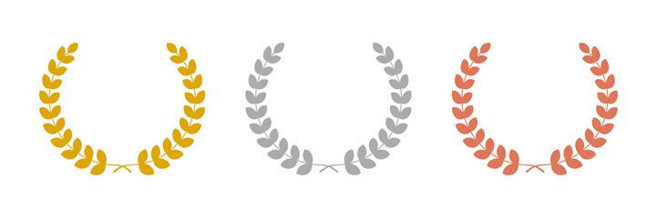 Laurel wreath of victory icon, set of gold, silver and bronze medals, laurel frame ranking decoration vector illustration © DG gallery