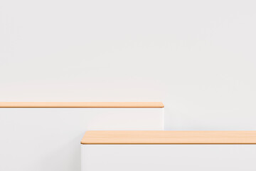 wood on Empty abstract blank table - empty copy space for design and product display, white empty geometrical background stage for product placement, 3d render