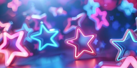 Obraz premium The vibrant neon stars beautifully create a dreamy atmosphere enhanced by mesmerizing soft bokeh effects
