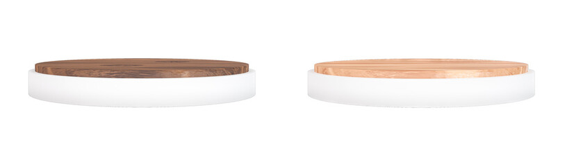 white and wooden podium isolated on white background, minimal concept,  showcase for product. 3D render