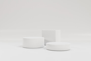 3 step white blue podium on white background, minimal concept,  showcase for product. 3D render