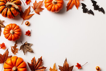 Festive Autumn Decorations Featuring Pumpkins and Bats to Celebrate the Spooky Halloween Season and Create a Cozy Atmosphere
