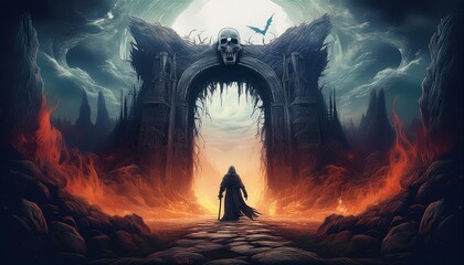 "The Infernal Passage: A Grim Reaper's Vigil in an Ancient Graveyard"