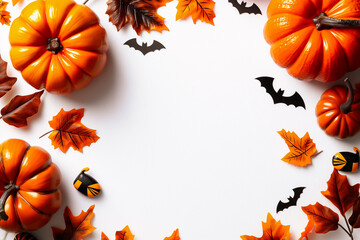 Festive Autumn Decorations Featuring Pumpkins and Bats to Celebrate the Spooky Halloween Season and Create a Cozy Atmosphere