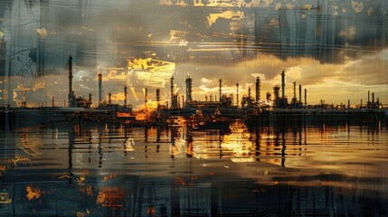 Composite of oil production photographs digitally created