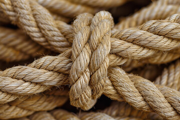 Fototapeta premium Intricate Knots on Rope Highlighting Detailed Texture in Close-Up