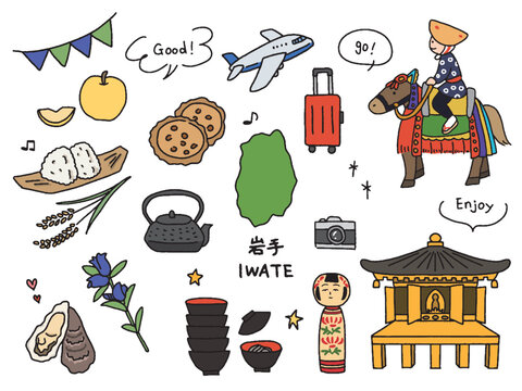 岩手の手描きイラストセット