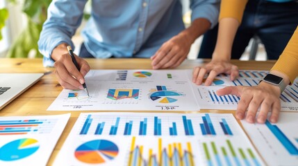 Supplier performance review meeting, team analyzing data charts, collaborative decision-making, office atmosphere.