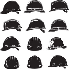 Hard Hat Versatile Black Silhouette  Vector Series
