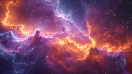 Obraz premium Cosmic scene with a dense, colorful nebula, where rich purples and blues intermingle with subtle hints of gold, symbolizing the mystery and vastness of space 