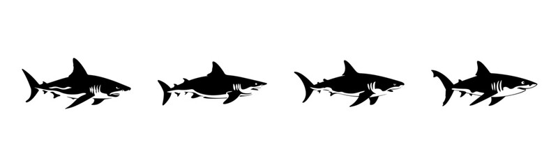 Obraz premium Black shark silhouette cutout. Set of shark animal silhouette on transparent background